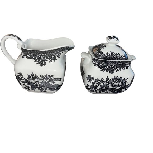 Johnson Brothers Asiatic Pheasant Black Creamer And Sugar Set - Picture 5 of 12